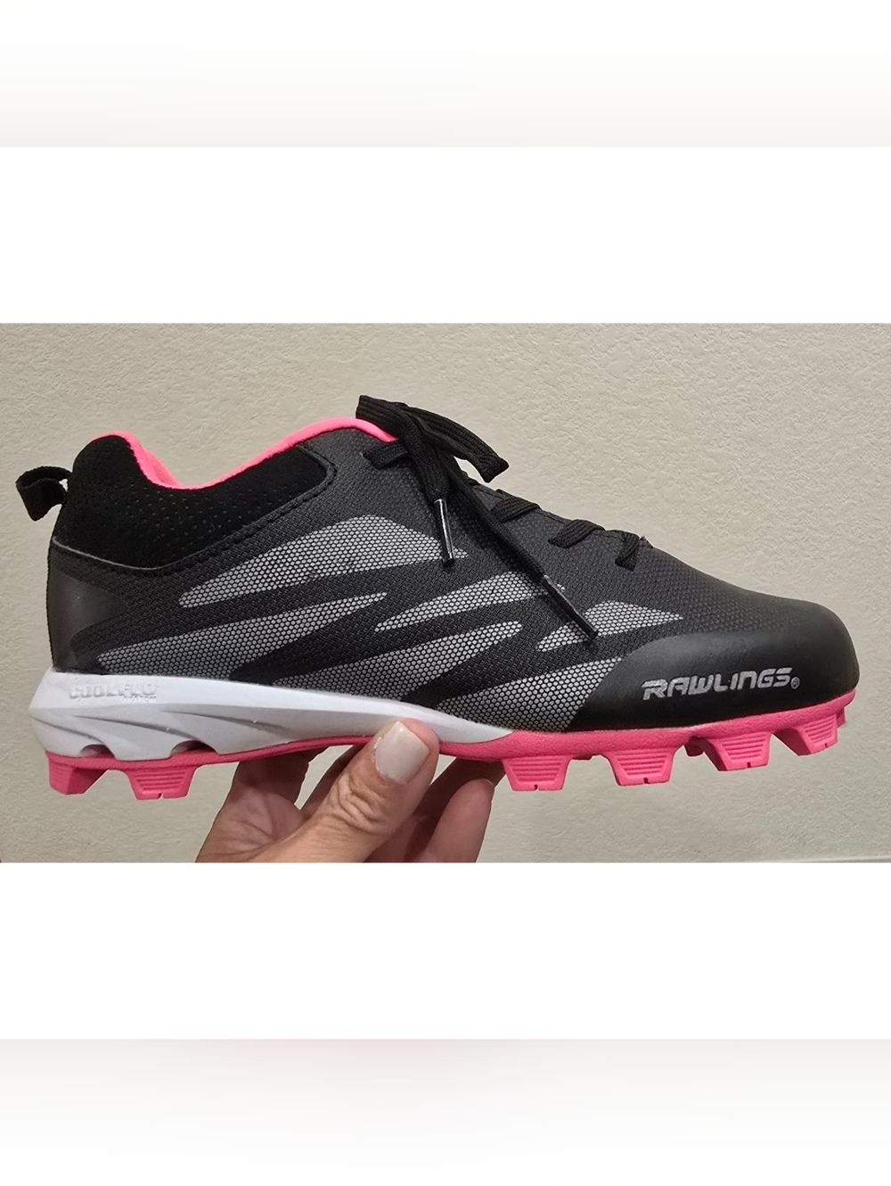 Rawlings Youth Cleats Black Pink Size 3 Softball Baseball Shoes Like New